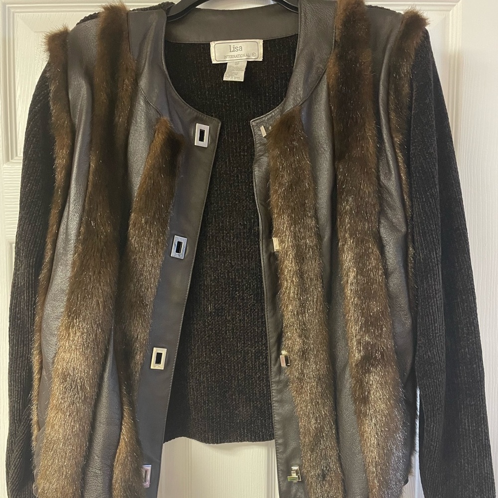 Brown Faux Leather/Fur sweater